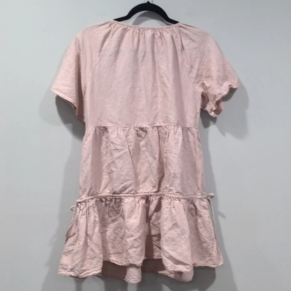 Madewell Linen Blend Lorelei Small Mini Dress Pink V-neck Tiered Summer Boho - Picture 7 of 7
